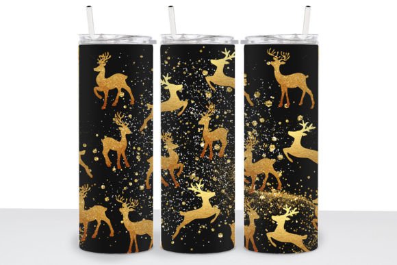A Gold Glitter Deer Tumbler Wrap for Print Templates & Graphics