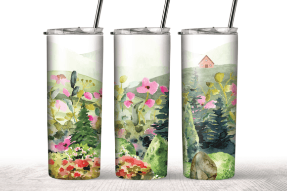 A Watercolor Landscape Design for Crafts and Graphics