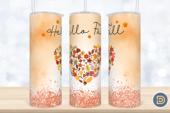 Hello Fall Glitter Heart Tumbler Wrap Design Review for Embroidery