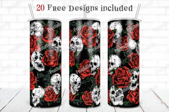 Skull and Roses Graphics for Crafts and Tumbler Design